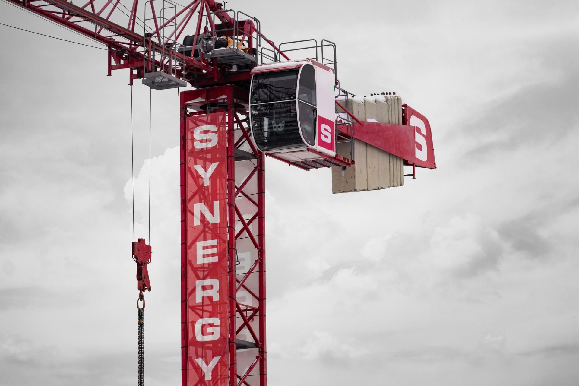 Construction site with red crane